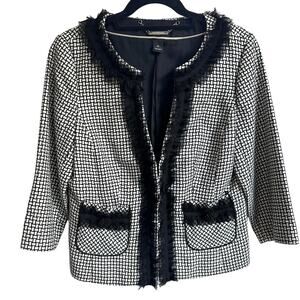 WHBM Open Cardigan Blazer Sz‎ 10 White Ruffle Accent Cropped Jacket Large